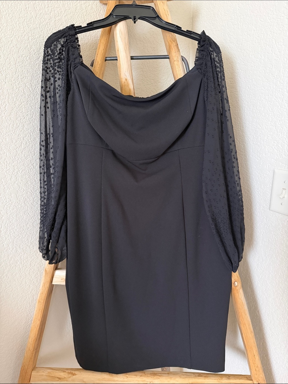 Ralph Lauren BlackDress with Sheer Dotted Long Sleeves